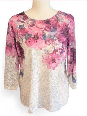Alfred Dunner Pink Floral Scoop Neck Top